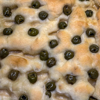 Focaccia ligure all'Olio Extravergine d'Oliva e Olive Verdi