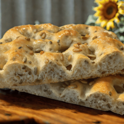 Focaccia ligure con semi di lino e girasole